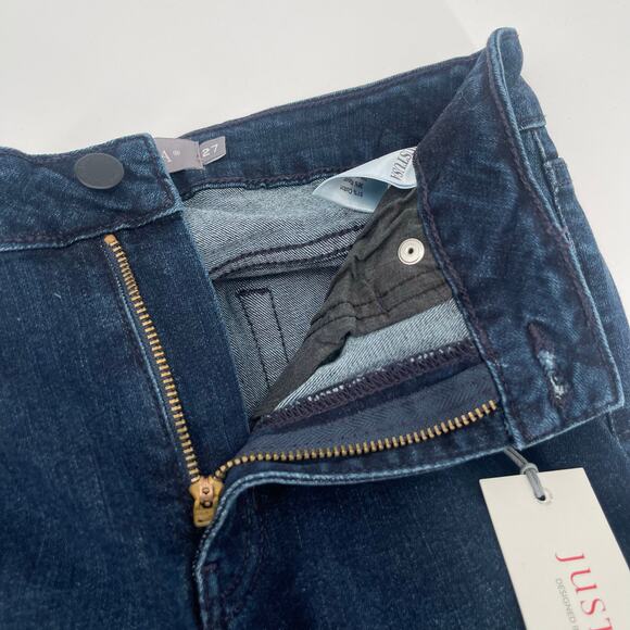 JUST USA Jeans Size 27 Slim Bootcut Dark Denim NWT Frayed Hem Cotton Stretch - Picture 7 of 13